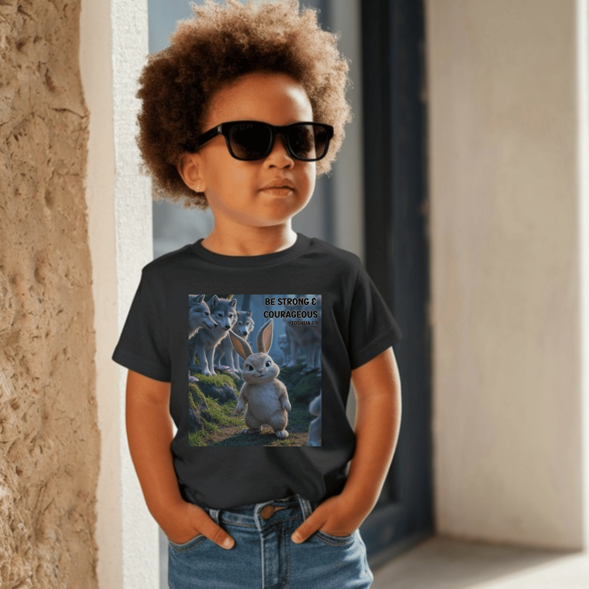 Faith Kids T-Shirt – Be Strong & Courageous Joshua 1:9 Tee