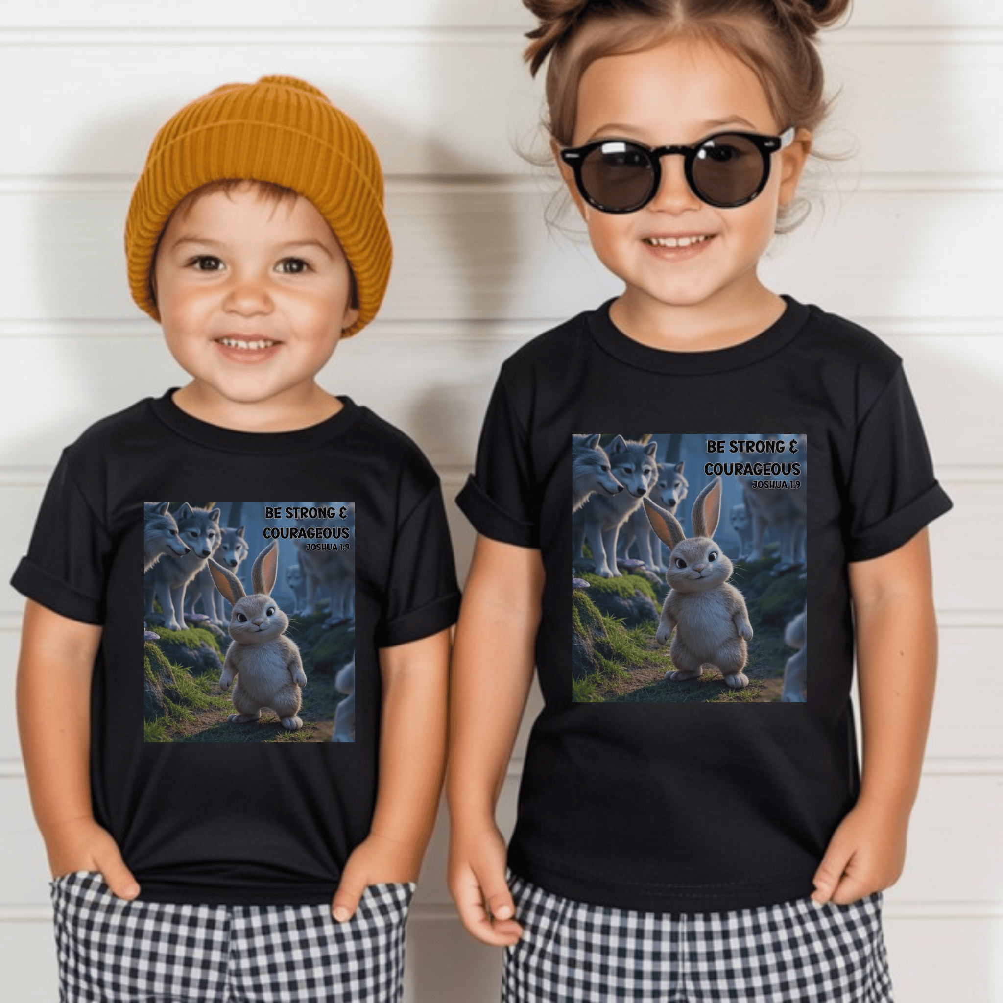 Faith Kids T-Shirt – Be Strong & Courageous Joshua 1:9 Tee