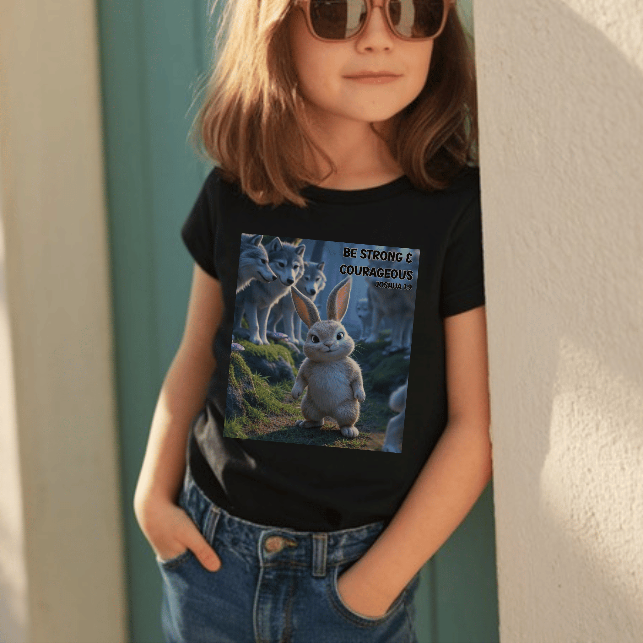 Faith Kids T-Shirt – Be Strong & Courageous Joshua 1:9 Tee