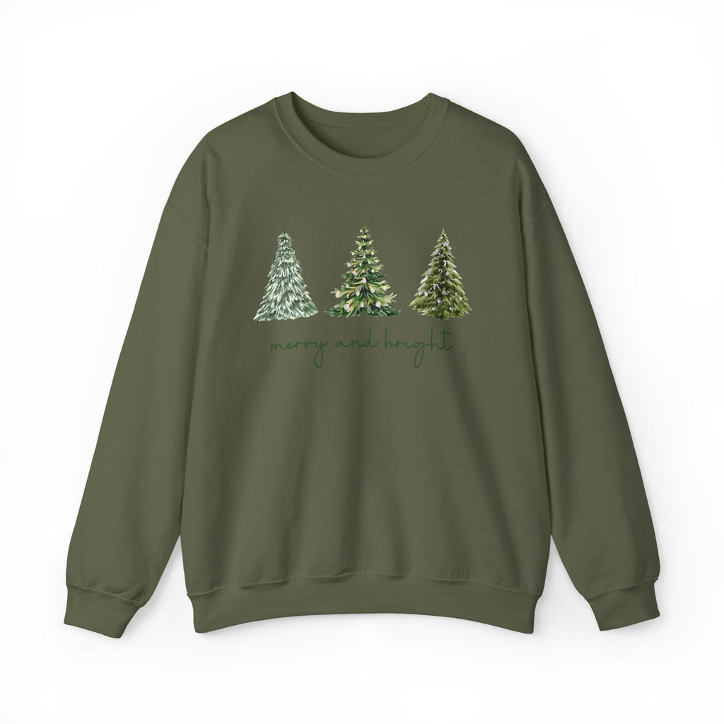 Merry and Bright with Christmas Trees Sweatshirt