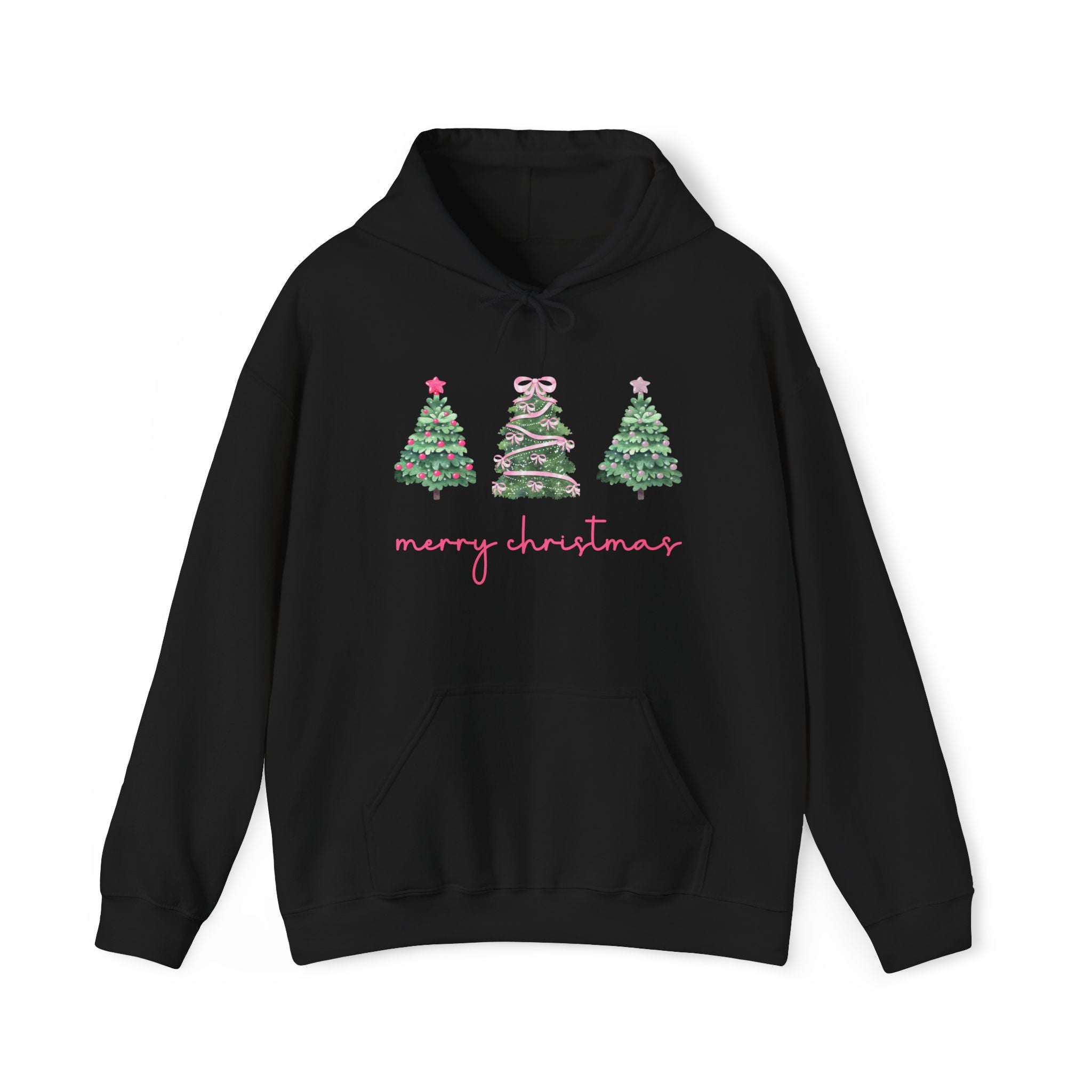Merry Christmas Hoodie — Trio of Festive Christmas Trees
