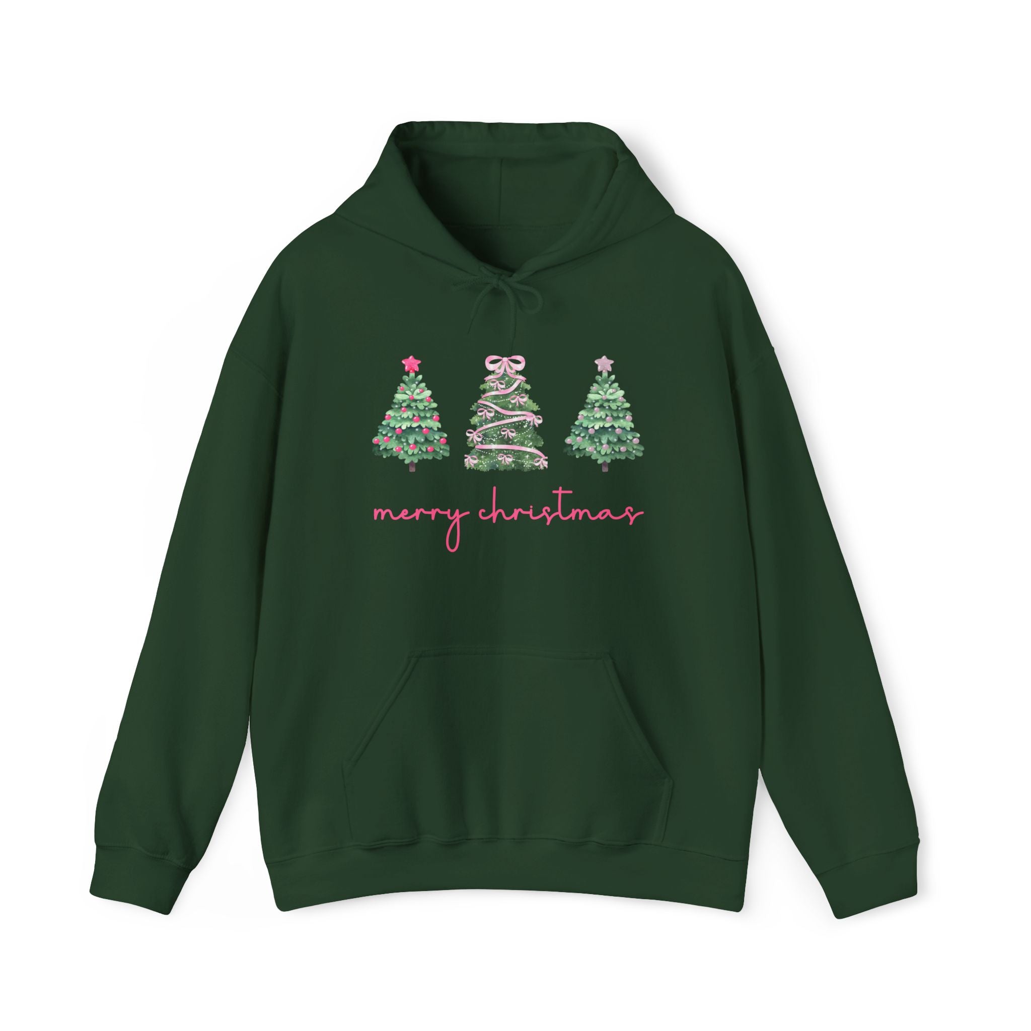 Merry Christmas Hoodie — Trio of Festive Christmas Trees
