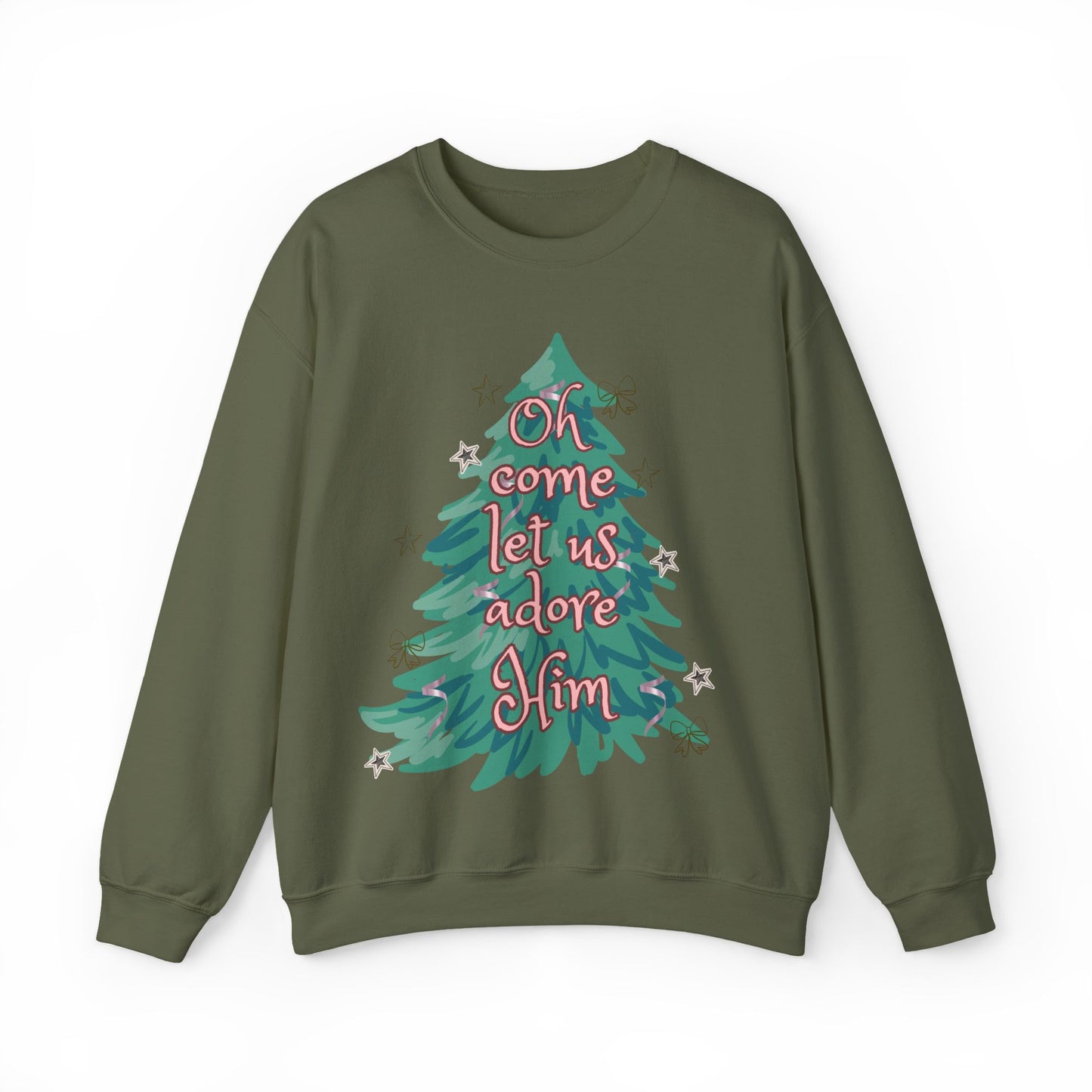 Oh Come Let Us Adore Him Tree Sweatshirt