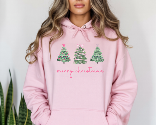 Merry Christmas Hoodie — Trio of Festive Christmas Trees