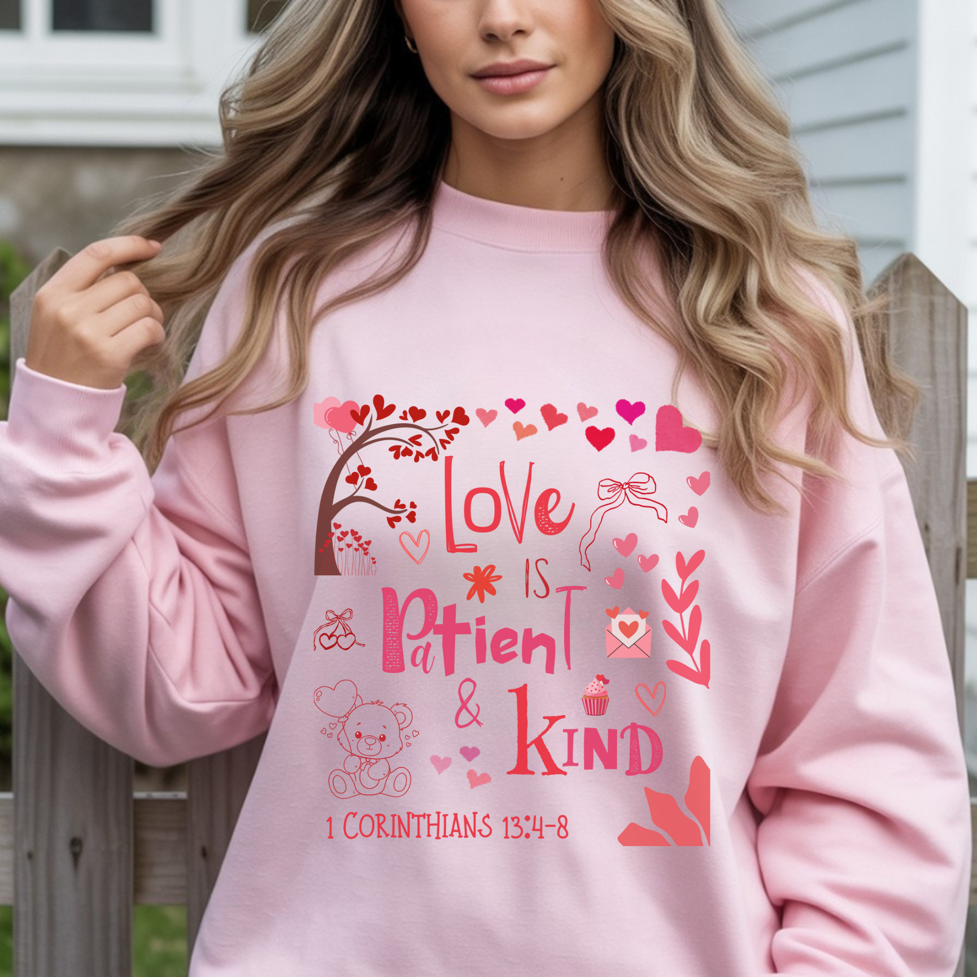 Love is Patient &amp; Kind Sweatshirt | 1 Corinthians 13:4–8 Crewneck, Faith Shirt Kids T-Shirt for Parents