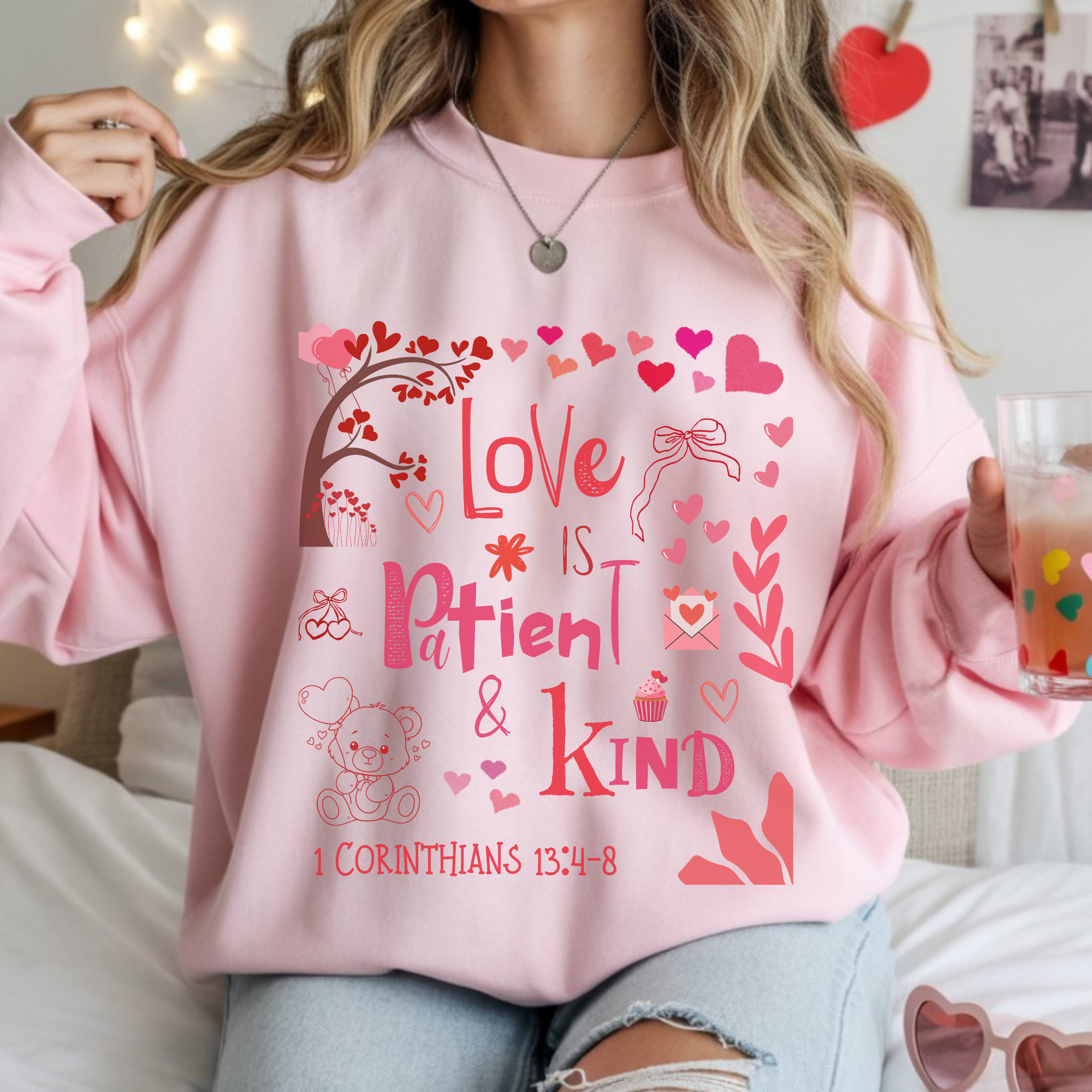 Love is Patient &amp; Kind Sweatshirt | 1 Corinthians 13:4–8 Crewneck, Faith Shirt Kids T-Shirt for Parents