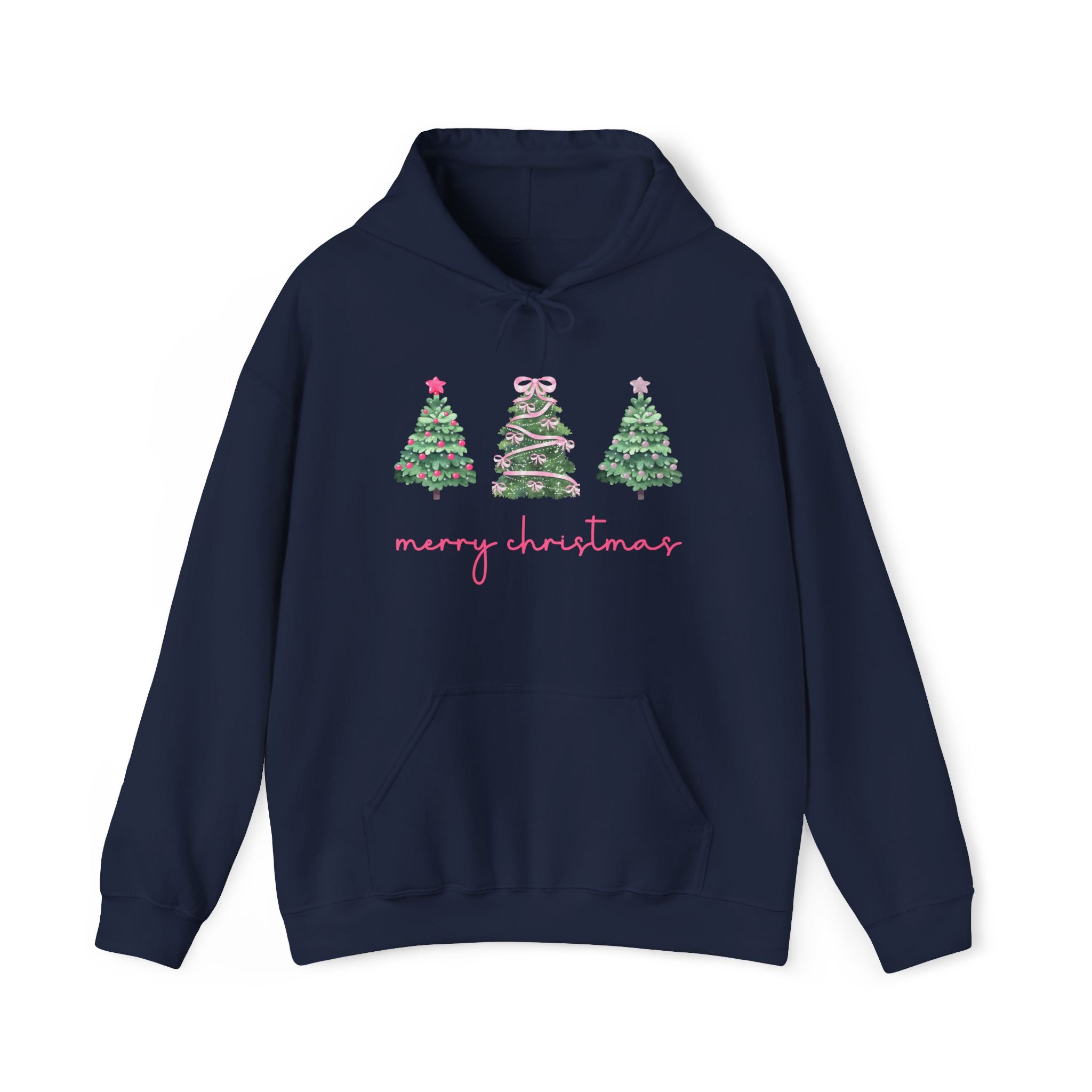 Merry Christmas Hoodie — Trio of Festive Christmas Trees