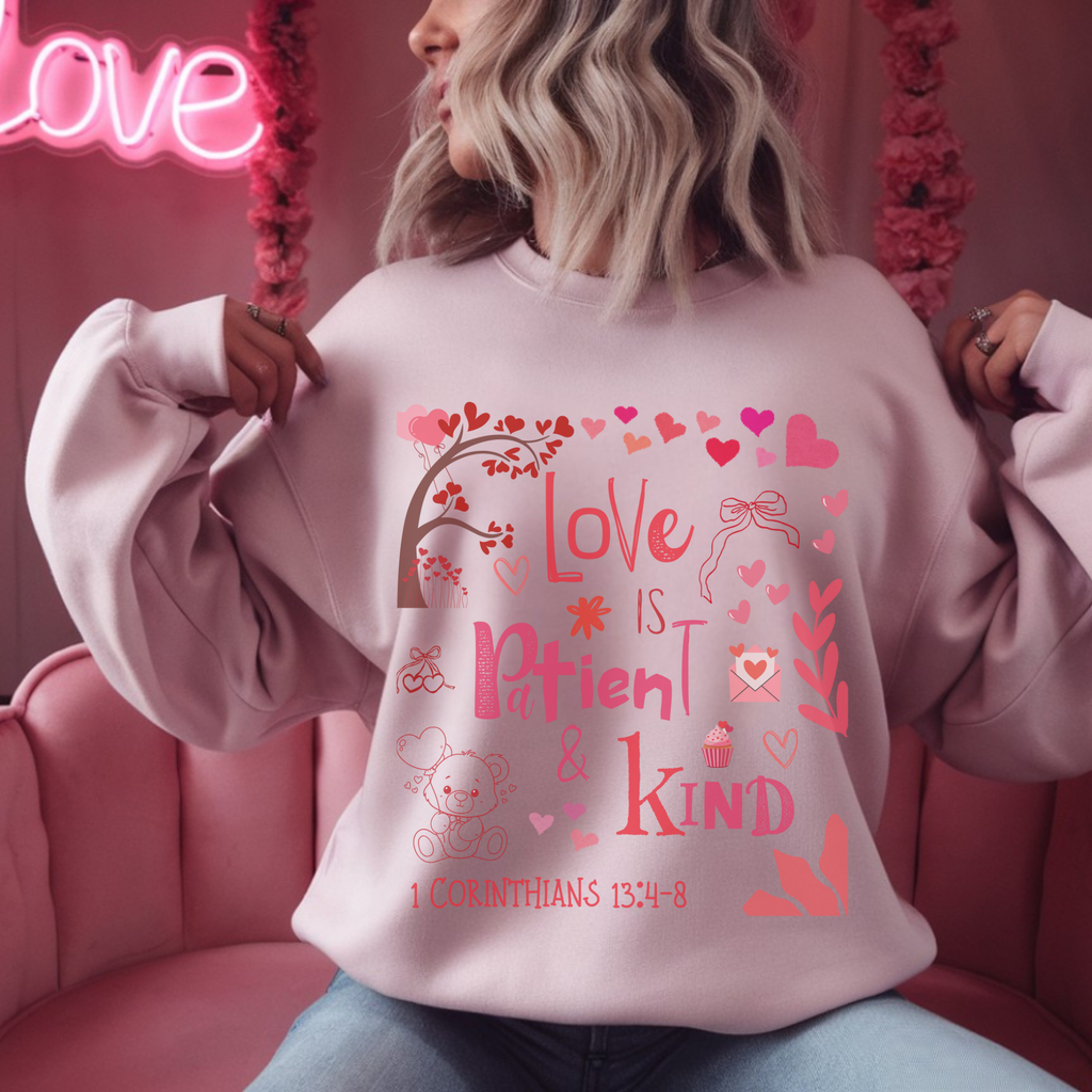 Love is Patient &amp; Kind Sweatshirt | 1 Corinthians 13:4–8 Crewneck, Faith Shirt Kids T-Shirt for Parents