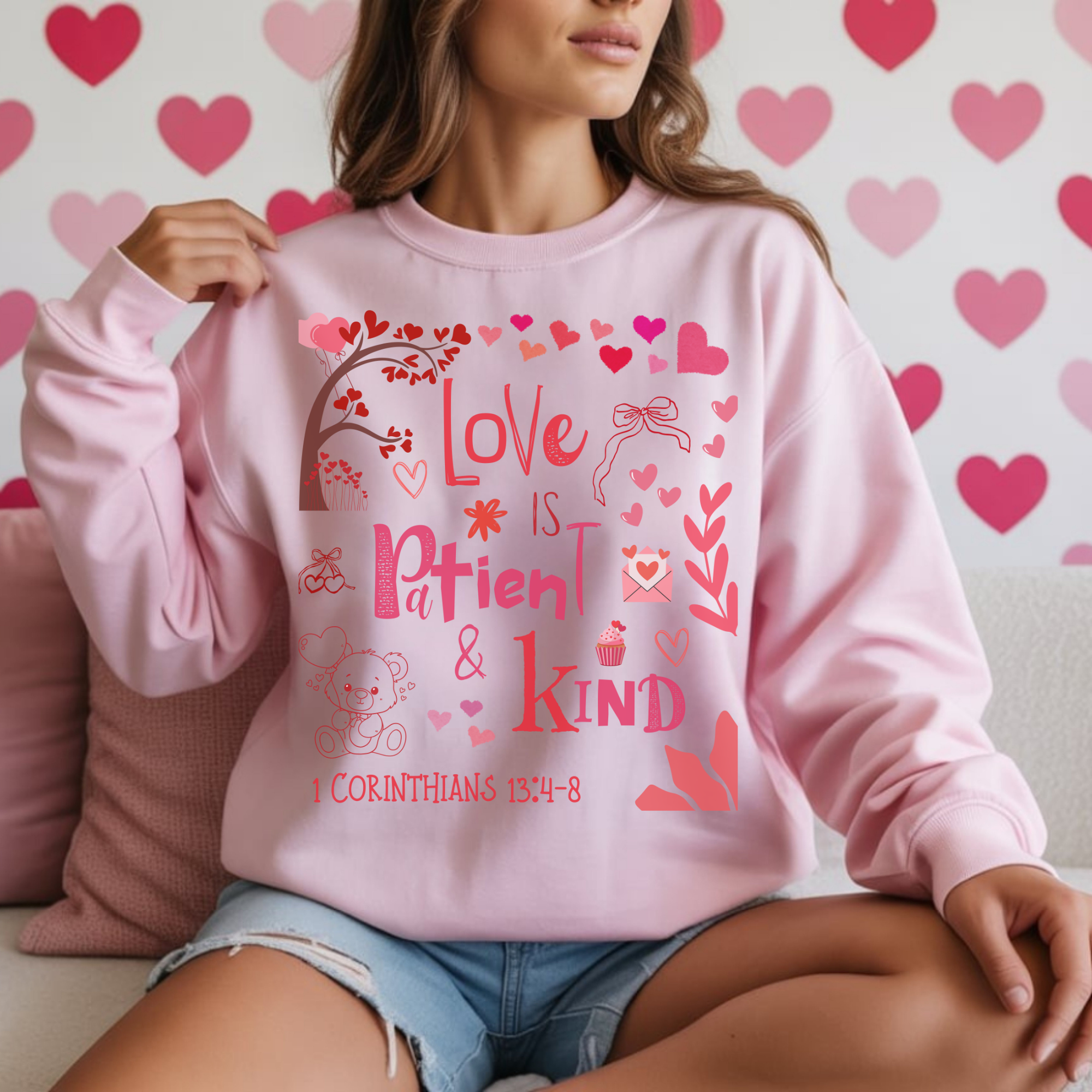 Love is Patient &amp; Kind Sweatshirt | 1 Corinthians 13:4–8 Crewneck, Faith Shirt Kids T-Shirt for Parents