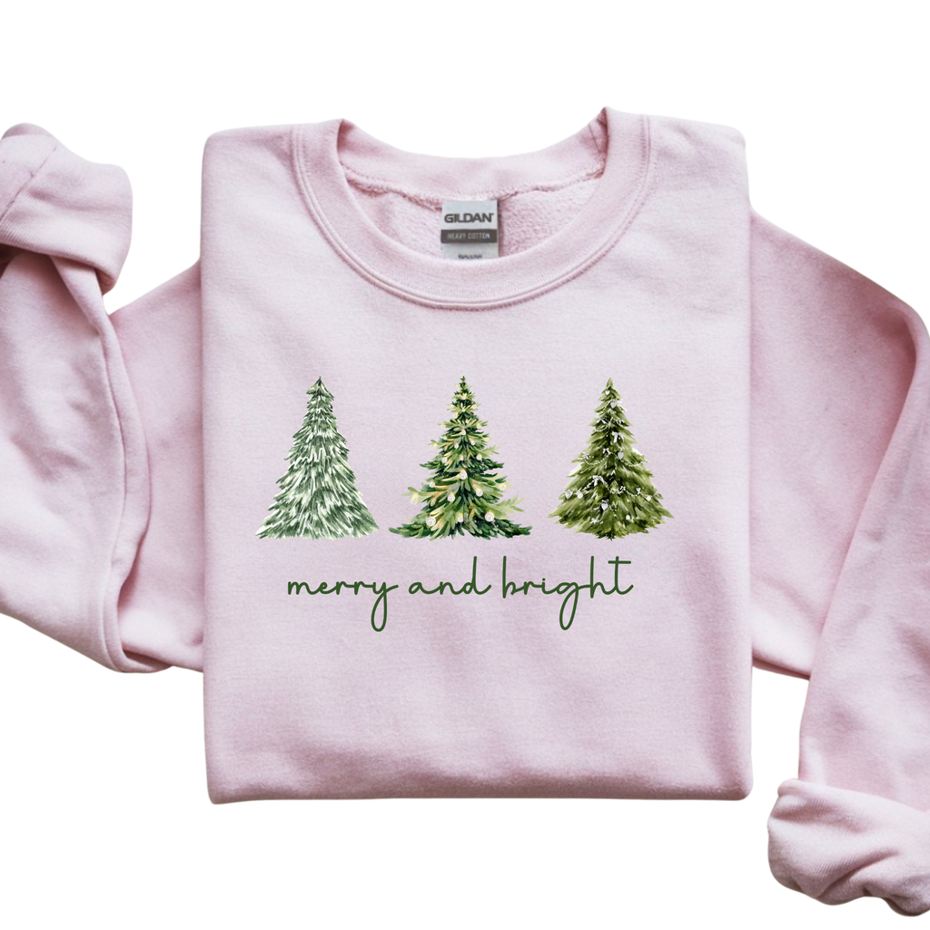 Merry and Bright with Christmas Trees Sweatshirt