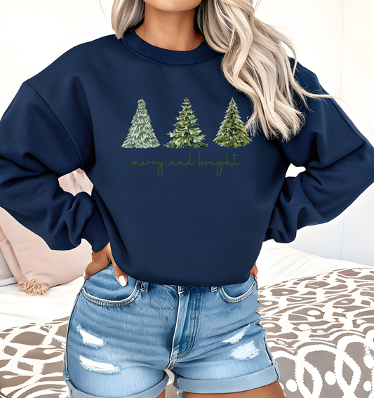 Merry and Bright with Christmas Trees Sweatshirt