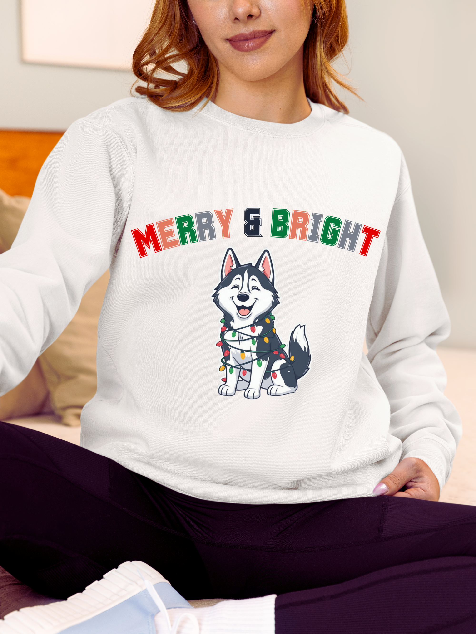 Merry and Bright Husky Puppy Sweatshirt
