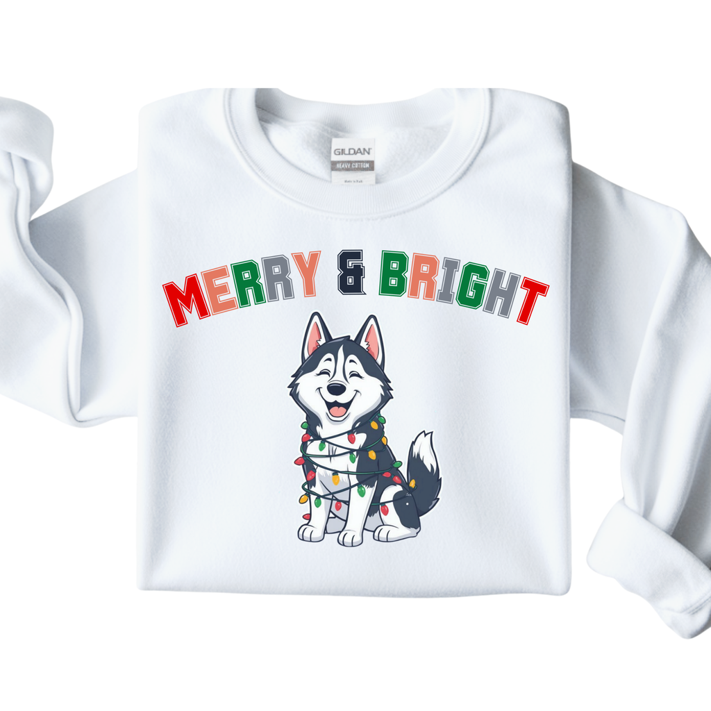 Merry and Bright Husky Puppy Sweatshirt