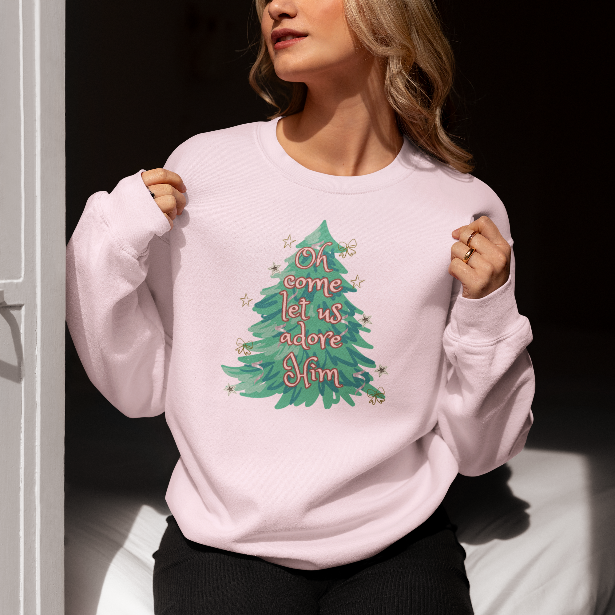 Oh Come Let Us Adore Him Tree Sweatshirt